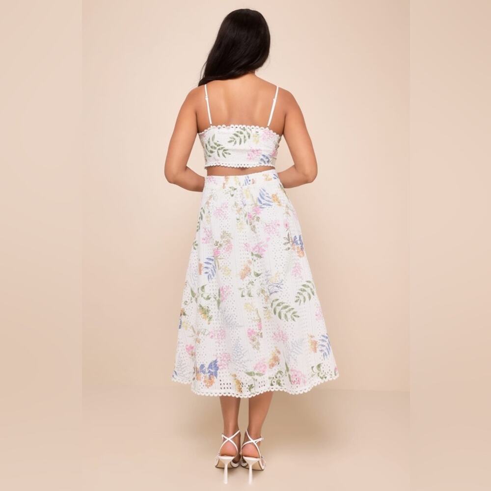 Lulus Sweet At Heart White Floral Embroidered Midi Skirt only - Picture 7 of 9